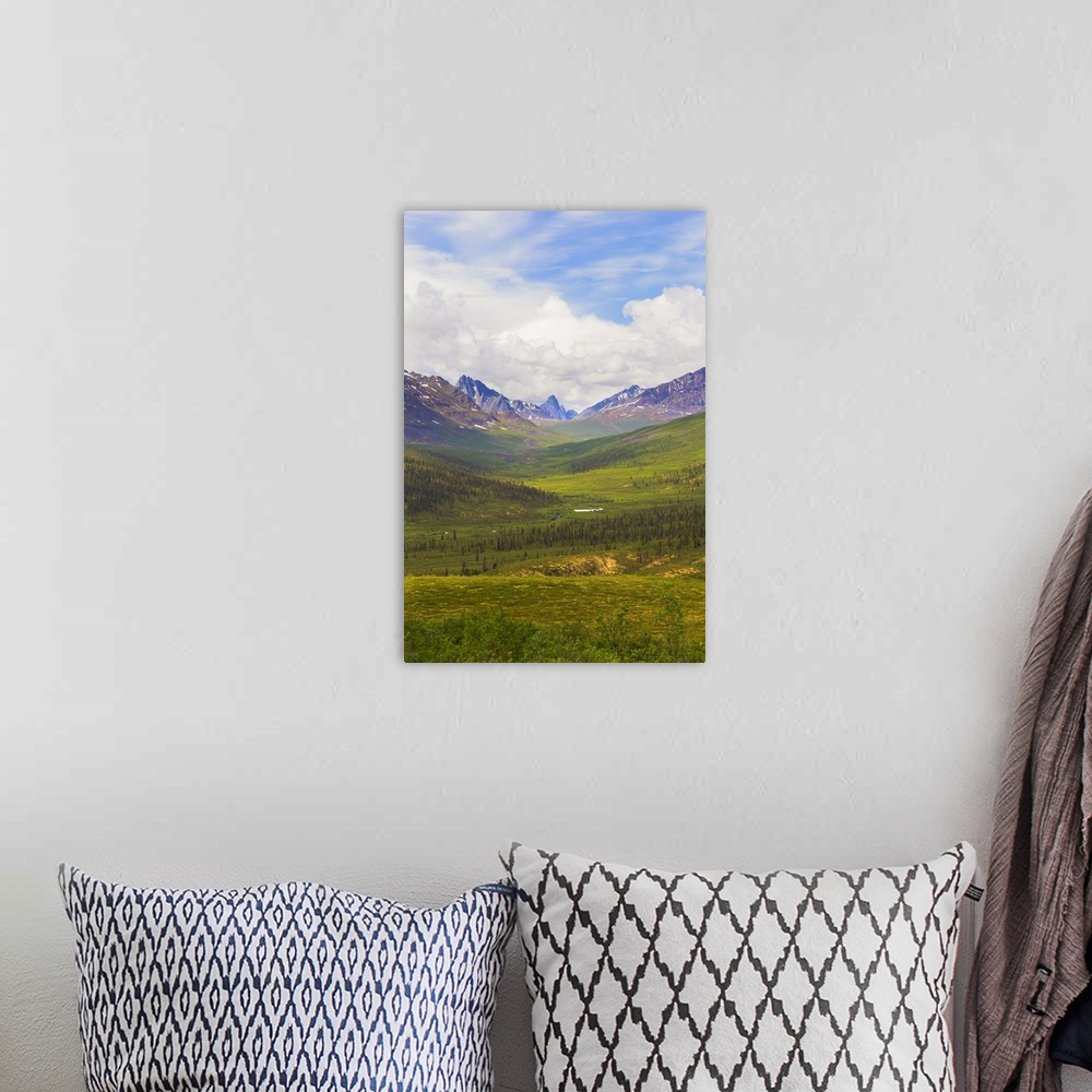 A bohemian room featuring Canada, Yukon Territory. Landscape of Tombstone Range and North Klondike River.