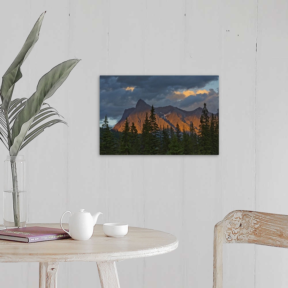 A farmhouse room featuring Sunset, alpenglow, from Kicking Horse River, Canadian Rockies, Yoho NP, British Columbia, Canada.