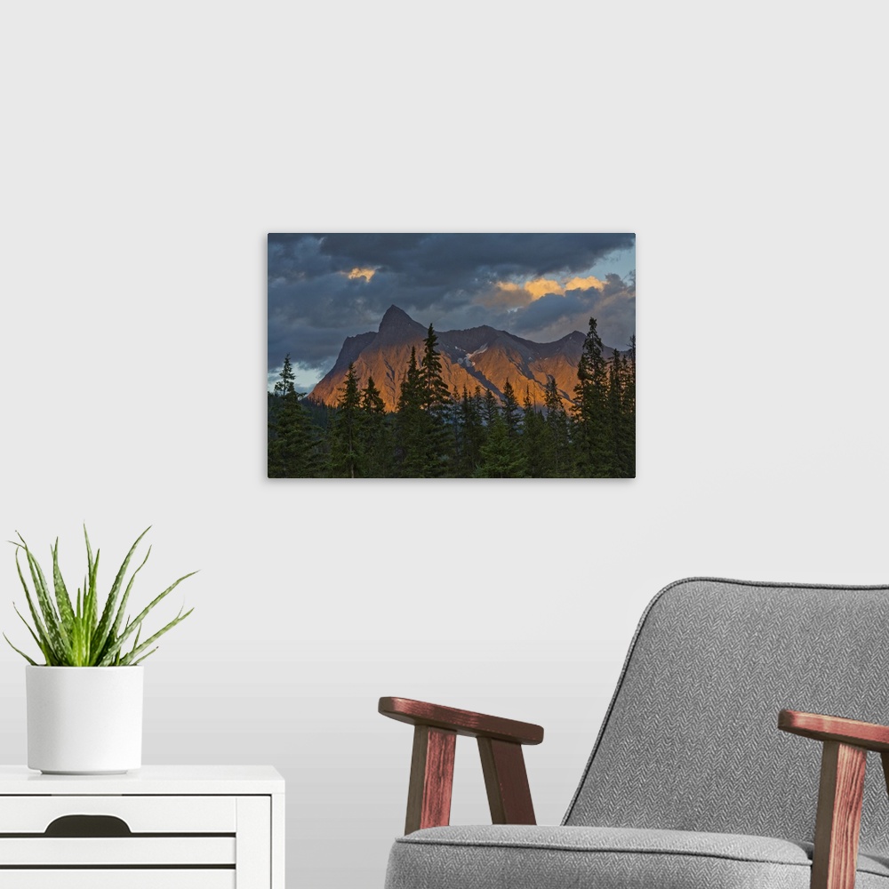 A modern room featuring Sunset, alpenglow, from Kicking Horse River, Canadian Rockies, Yoho NP, British Columbia, Canada.