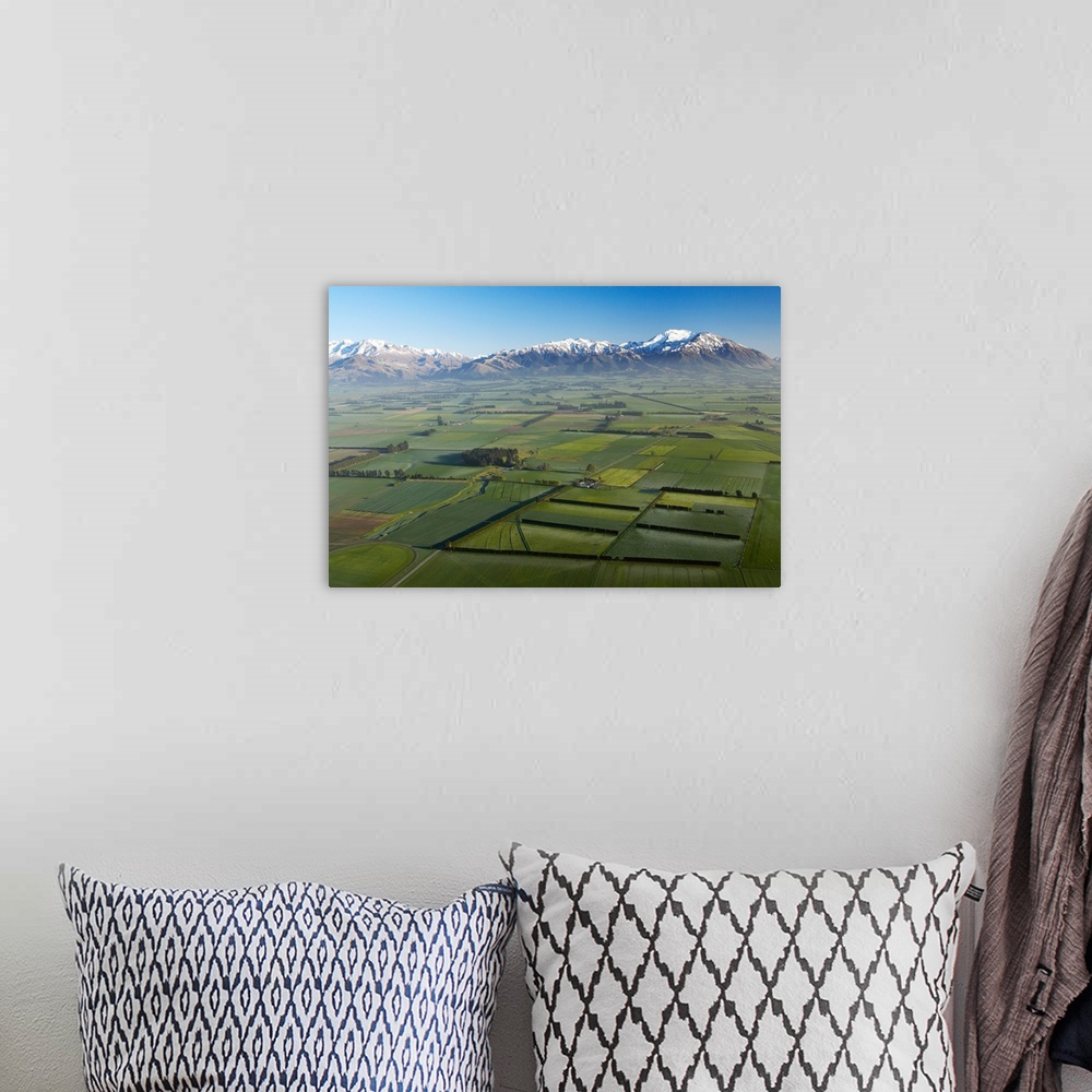 A bohemian room featuring Canterbury Plains and Southern Alps, near Methven, South Island, New Zealand - aerial