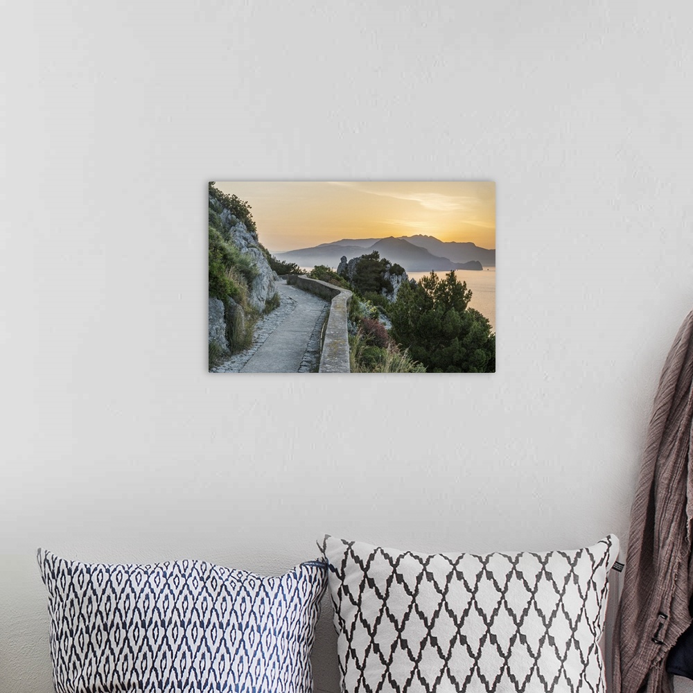 A bohemian room featuring Europe, Italy, Isle of Capri, Sunrise Over the Sorrento Peninsula.