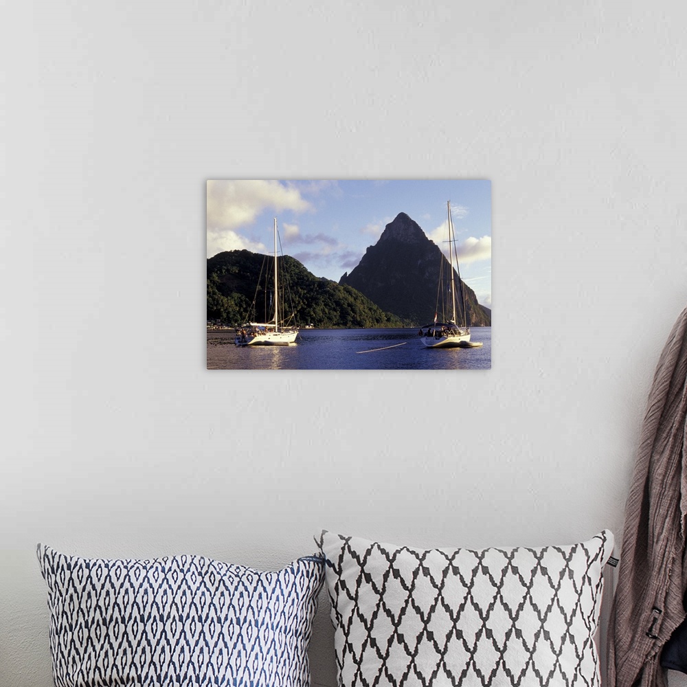 A bohemian room featuring Caribbean, BWI, St. Lucia, Fishing boats and Pitons, Soufriere.