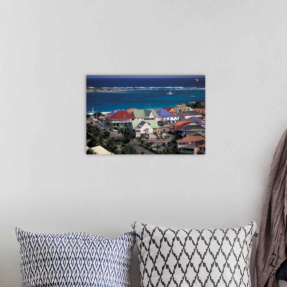 A bohemian room featuring Caribbean, French West Indies, St. Martin.Orient Beach; Orient Bay Village; aerial view