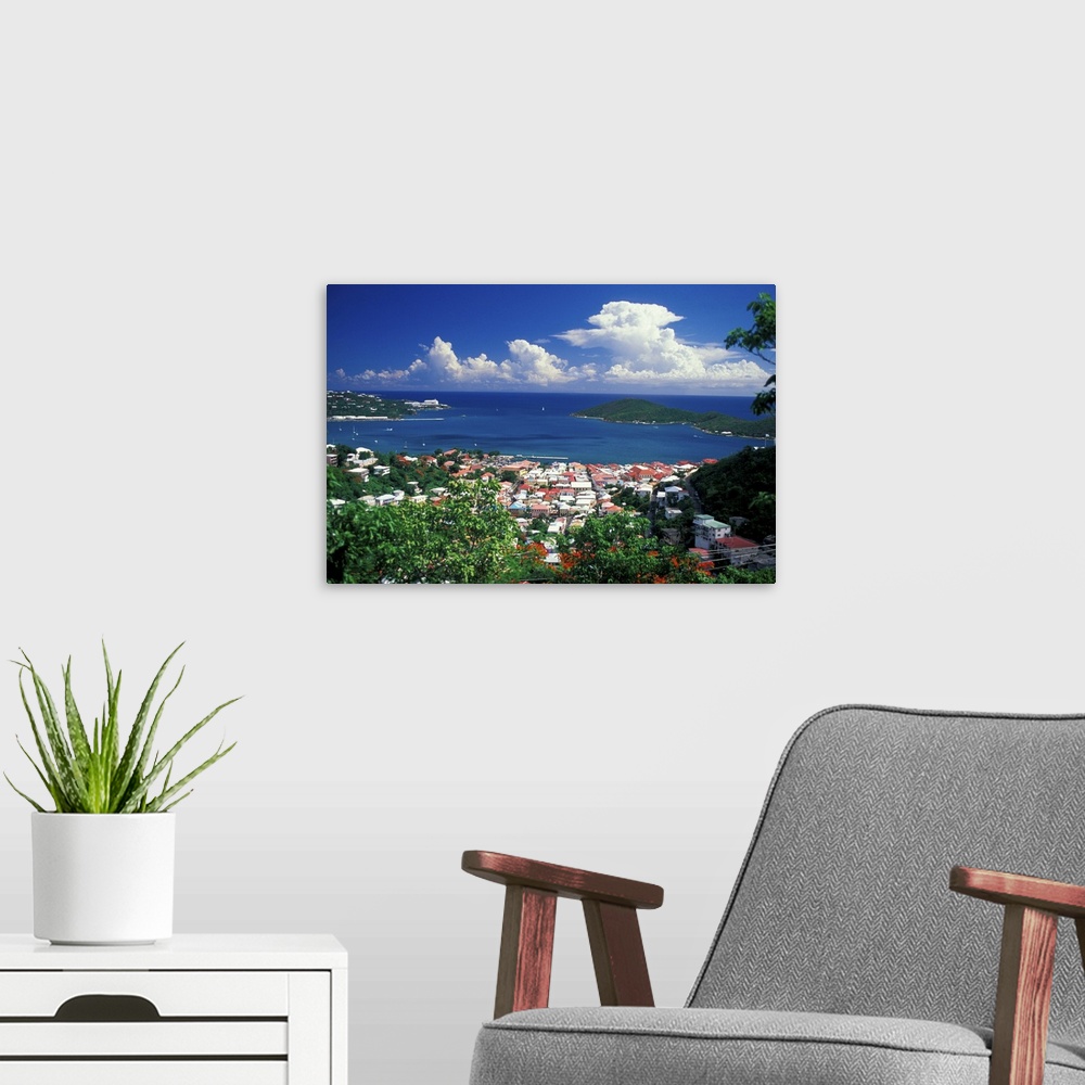 A modern room featuring CARIBBEAN, St. Thomas, Charlotte Amalie.View overlooking town and bay