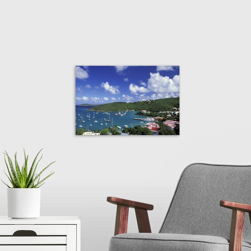 A modern room featuring Caribbean, US Virgin Islands, St. John, Cruz Bay.