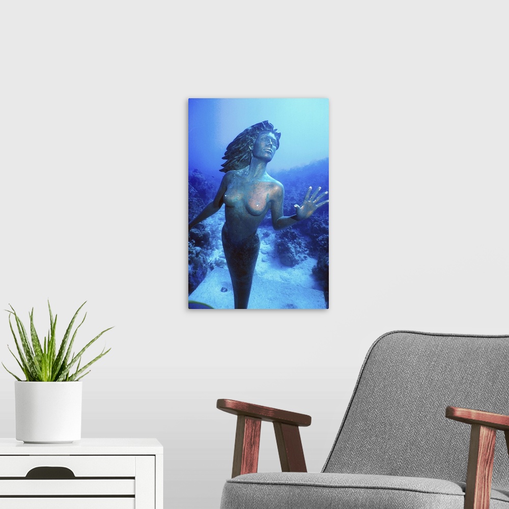 A modern room featuring Cayman Islands, Grand Cayman, Mermaid statue dive site