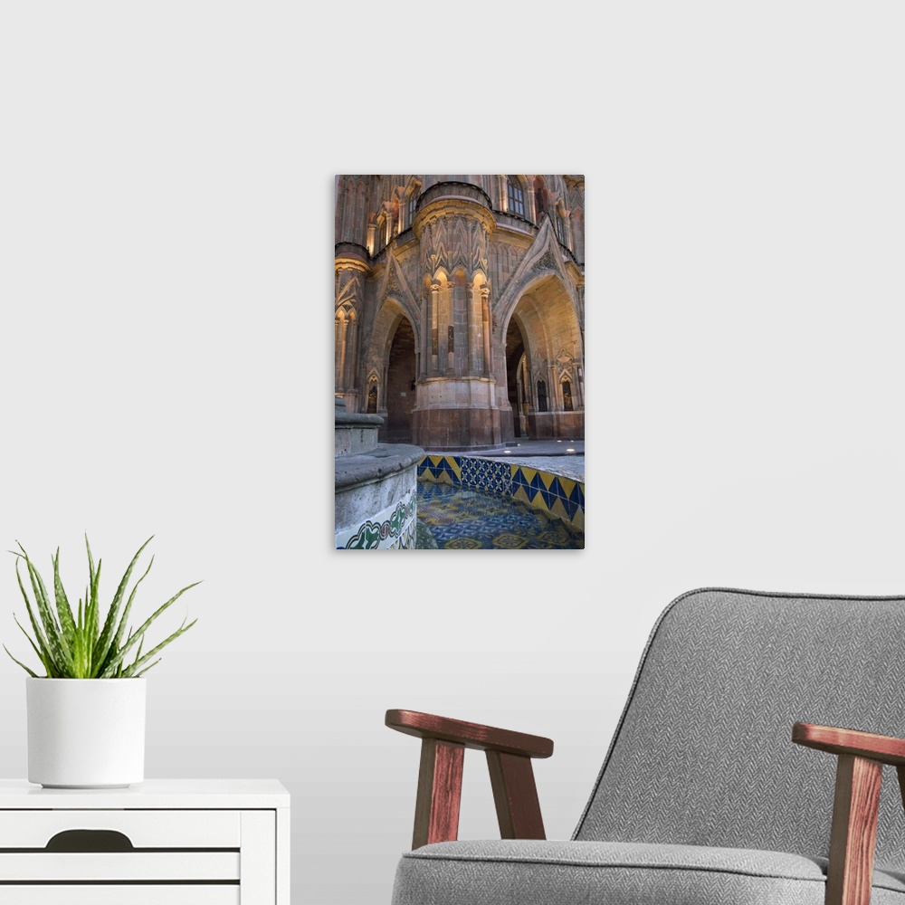 A modern room featuring Central church at dusk, San Miguel de Allende, State of Guanajuato, Mexico.