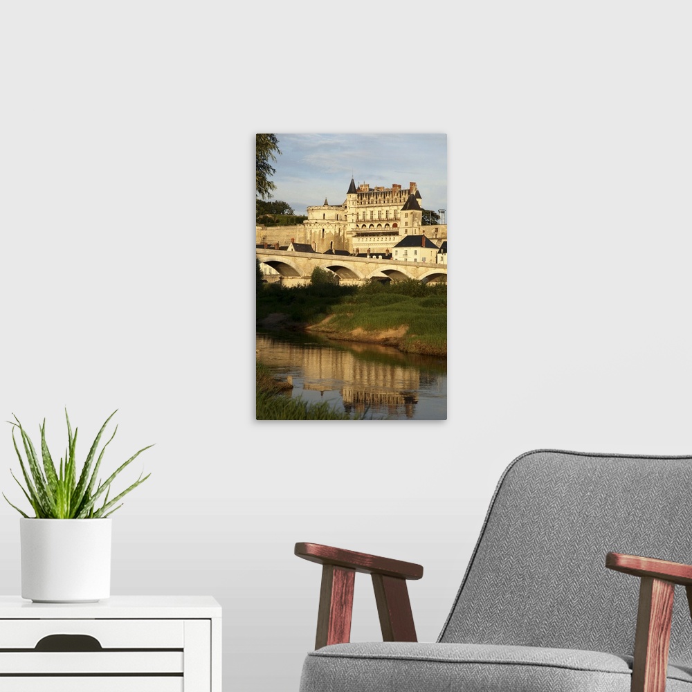 A modern room featuring Chateau d'Amboise with Rvier Loire in froeground. Amboise. Loire Valley. France