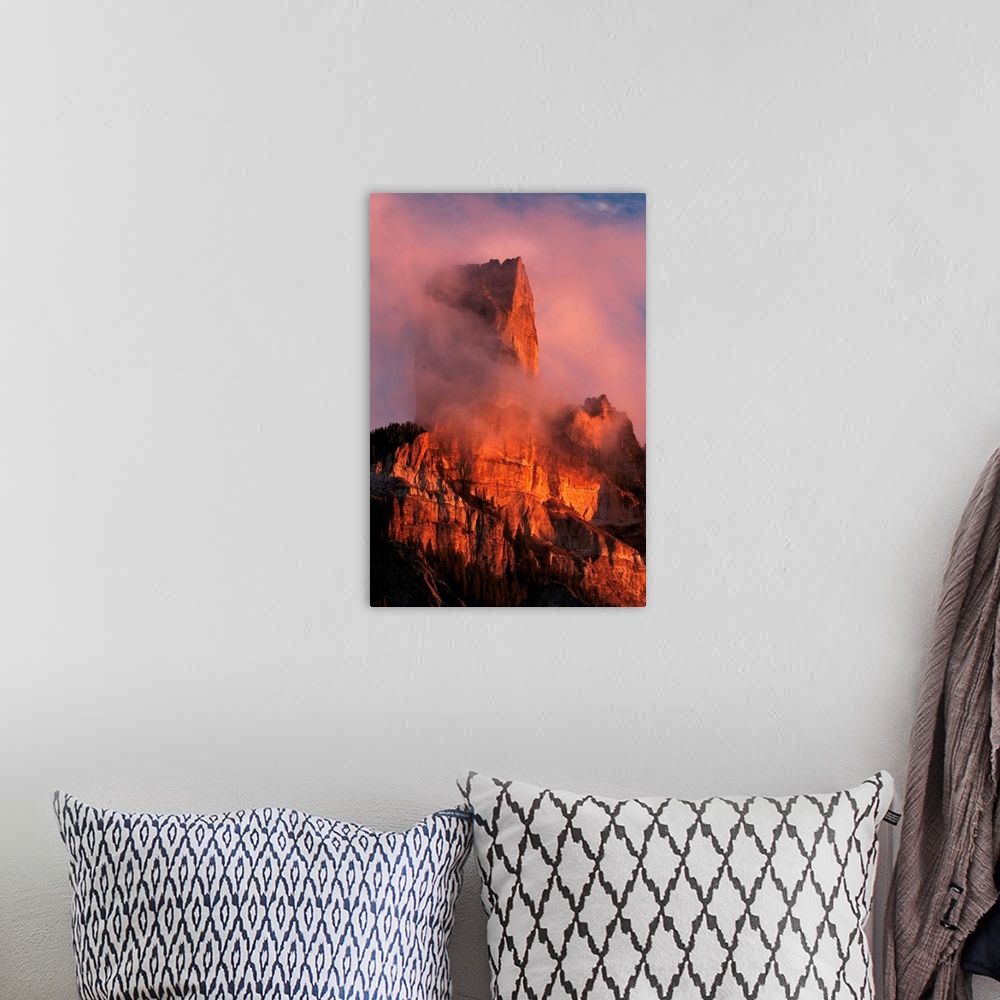 A bohemian room featuring Chimney Rock at sunset, from Owl Creek Pass, Cimarron range in autumn, San Juan Mountains, easter...