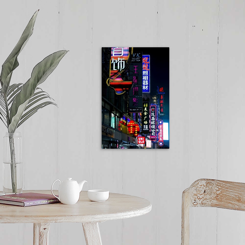 A farmhouse room featuring China, Shanghai, Nanjing Road Neon Signs