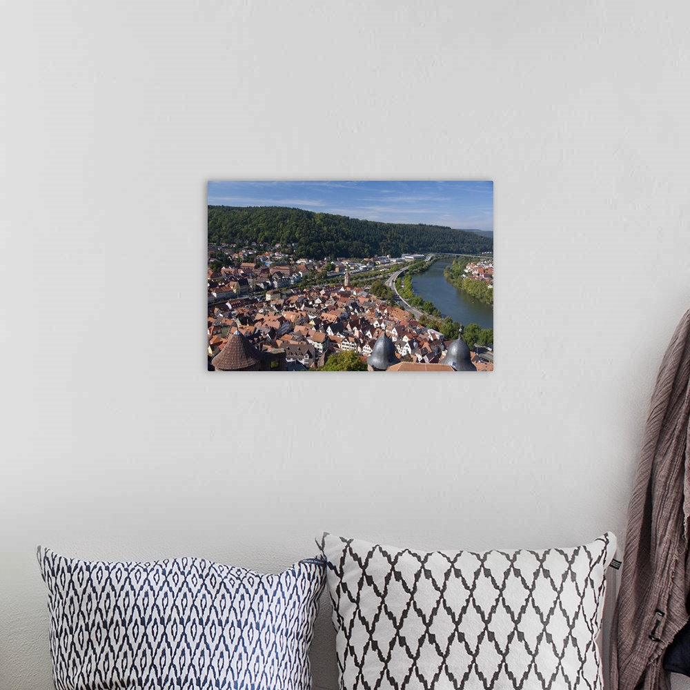 A bohemian room featuring Cityscape with confluence of Tauber and Main River, Baden-Wurttemberg, Germany