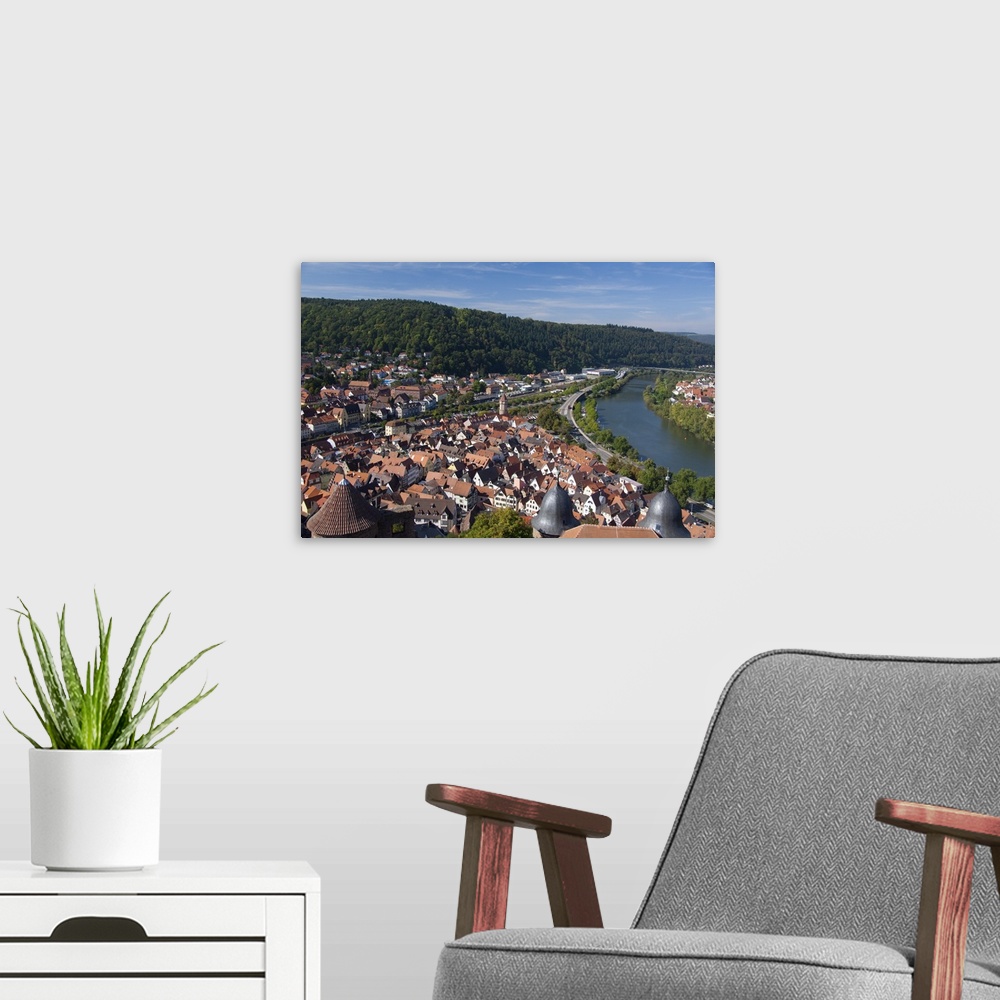 A modern room featuring Cityscape with confluence of Tauber and Main River, Baden-Wurttemberg, Germany