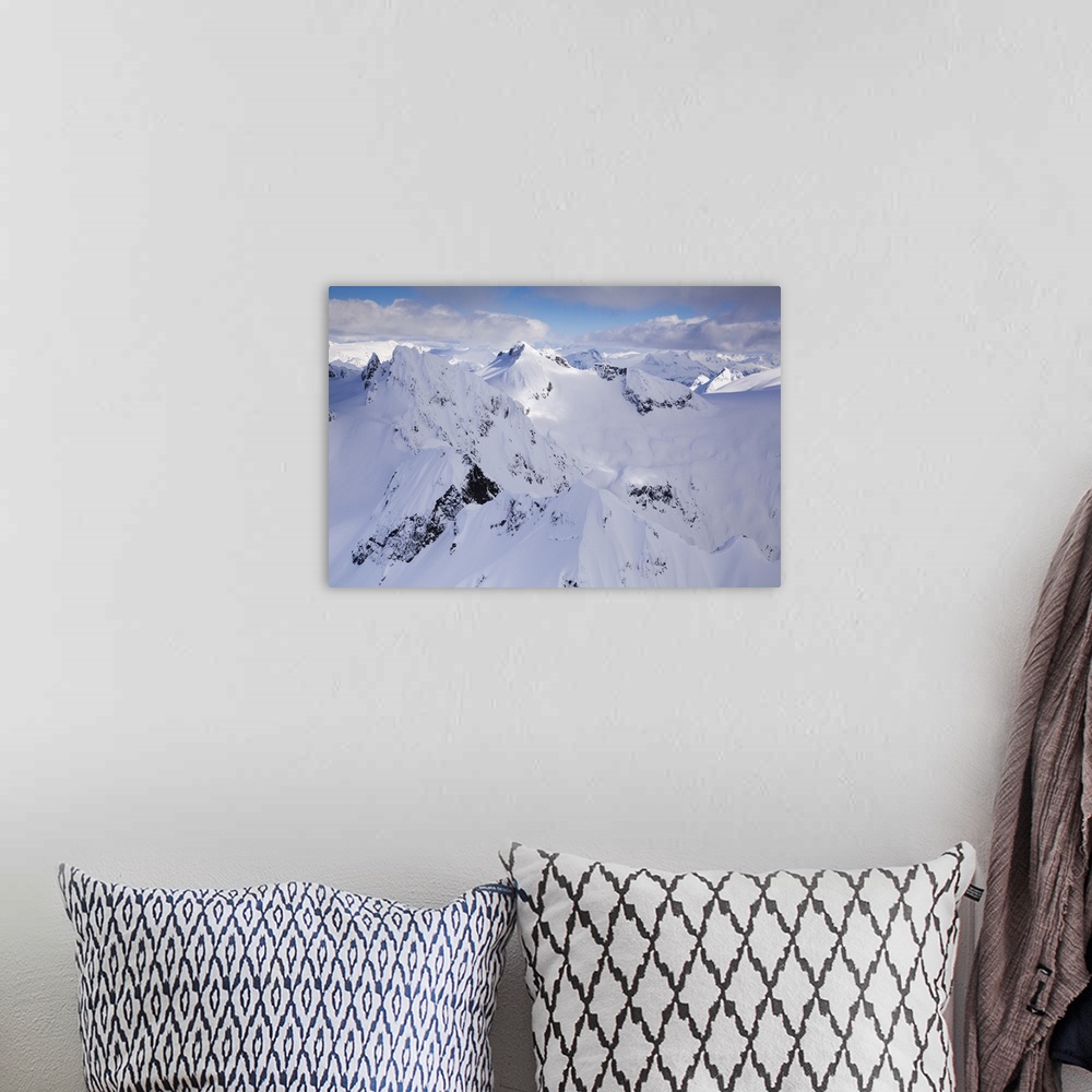 A bohemian room featuring Aerial view of deep snow in the Coast Mountains, near Squamish and Whistler, British Columbia, Ca...