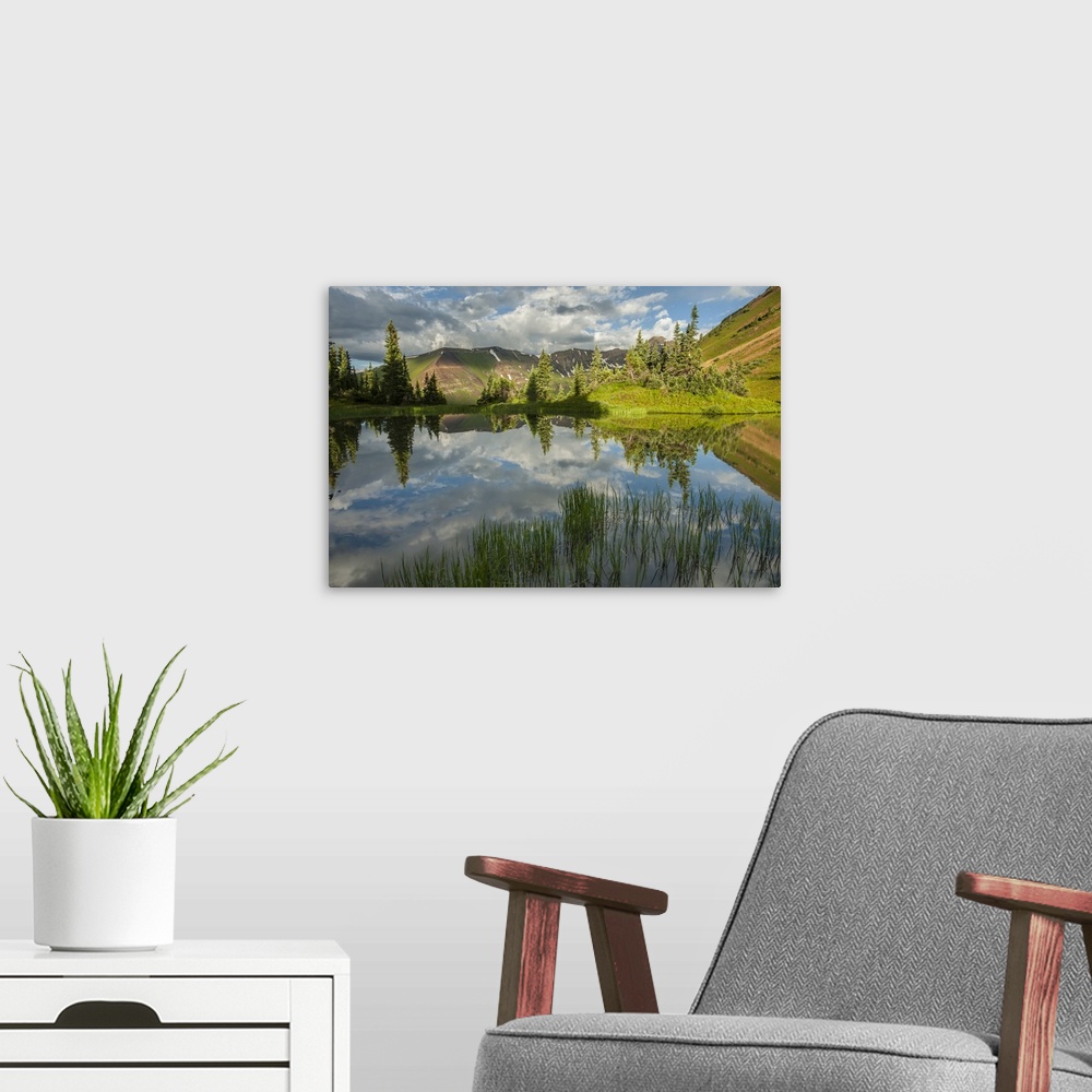 A modern room featuring USA, Colorado, Gunnison National Forest. Paradise Divide and pond reflection.