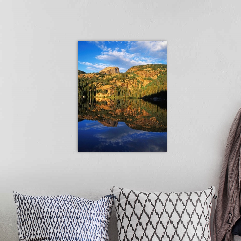 A bohemian room featuring USA, Colorado, Hallett Peak reflected on Bear Lake, Rocky Mountains National Park