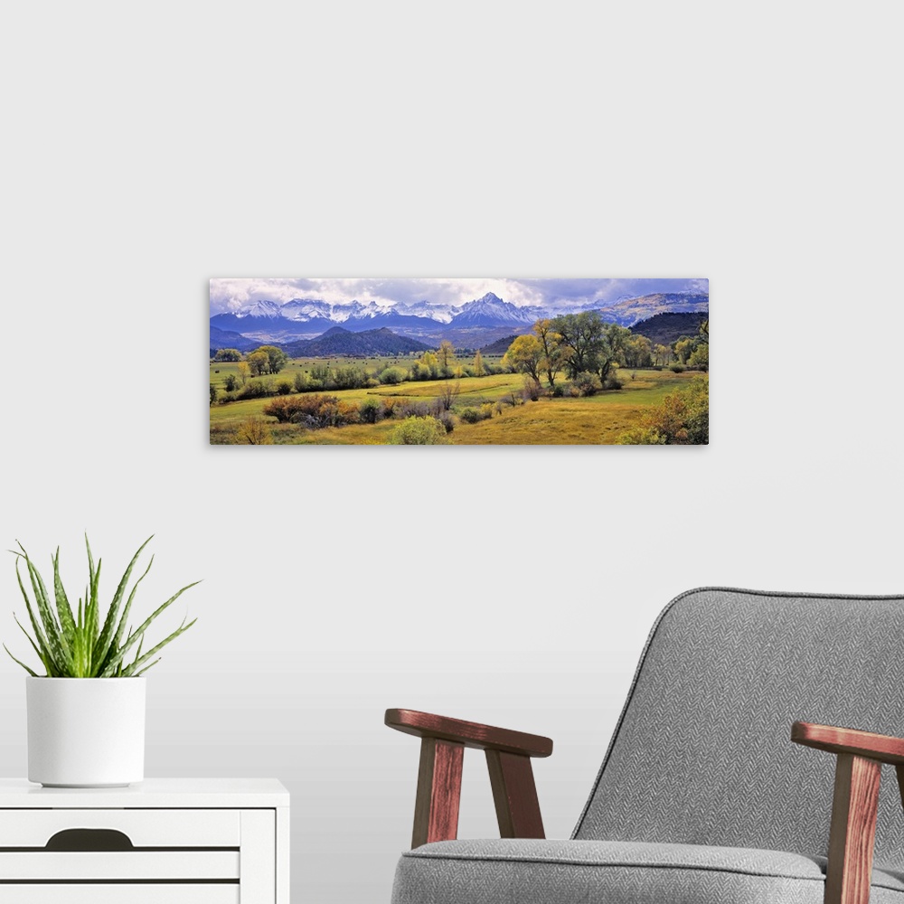 A modern room featuring USA, Colorado, Ridgway. Harvest is ending in Ridgway, just below the San Juan Mountains in Colorado