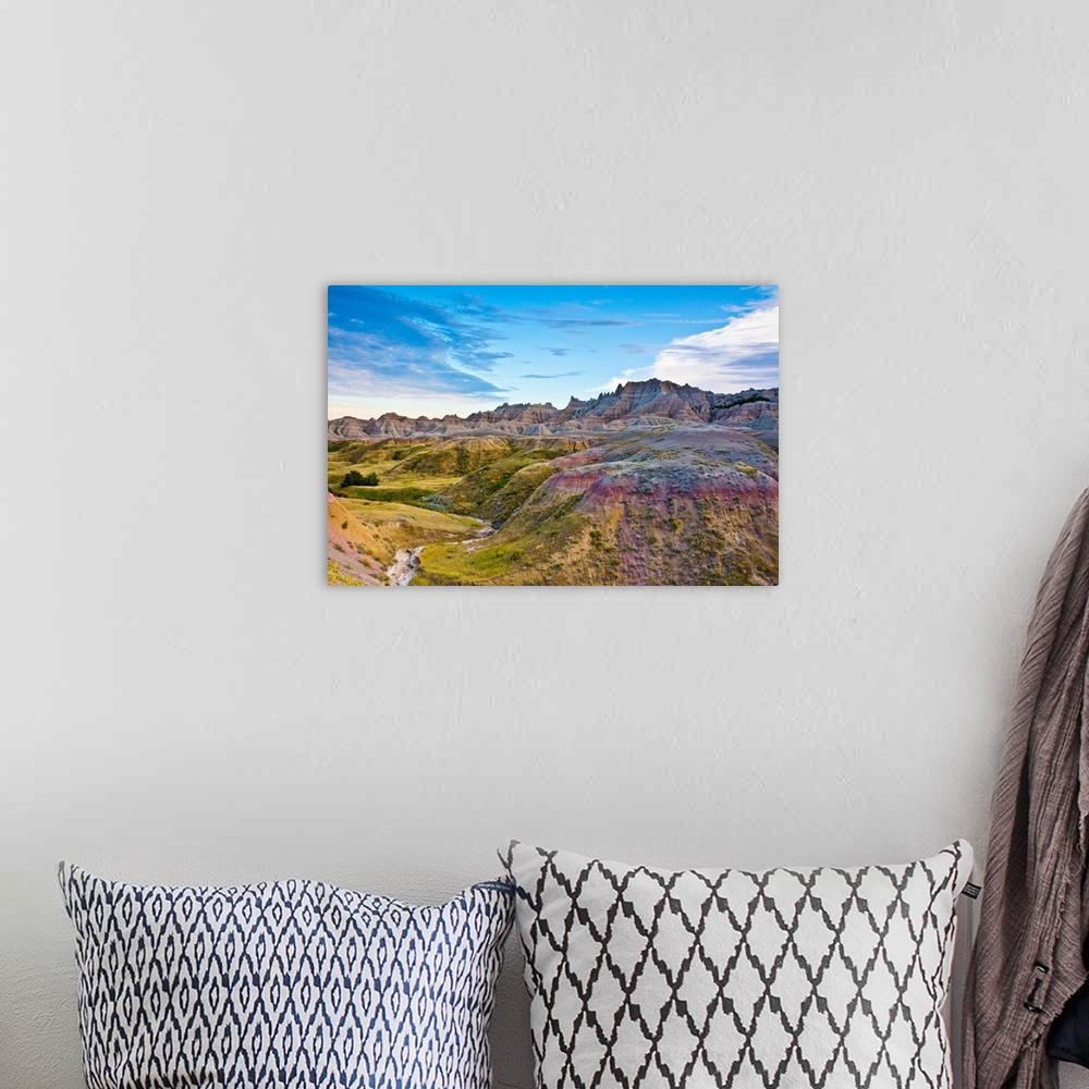 A bohemian room featuring colored hills and valleys, Badlands Loop Trail, Badlands National Park, South Dakota, USA