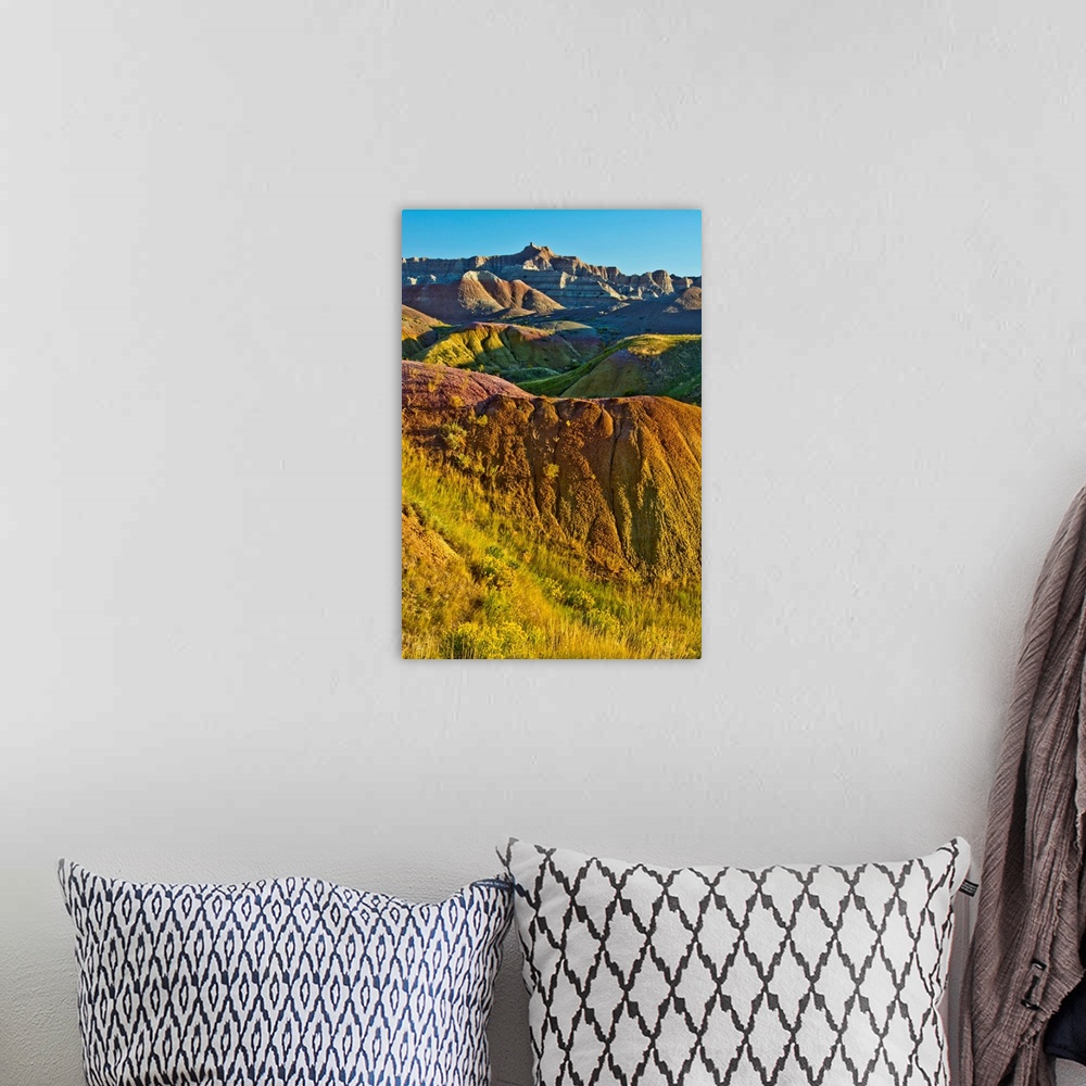 A bohemian room featuring colored hills, Badlands Loop Trail, Badlands National Park, South Dakota, USA