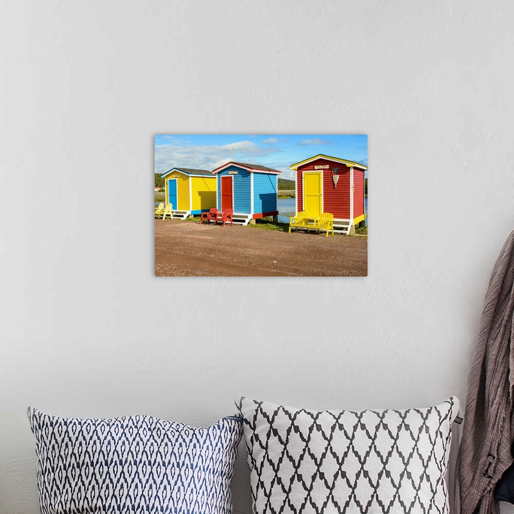 A bohemian room featuring Colorful beach huts, Cavendish, Newfoundland, Canada. Canada, Newfoundland.