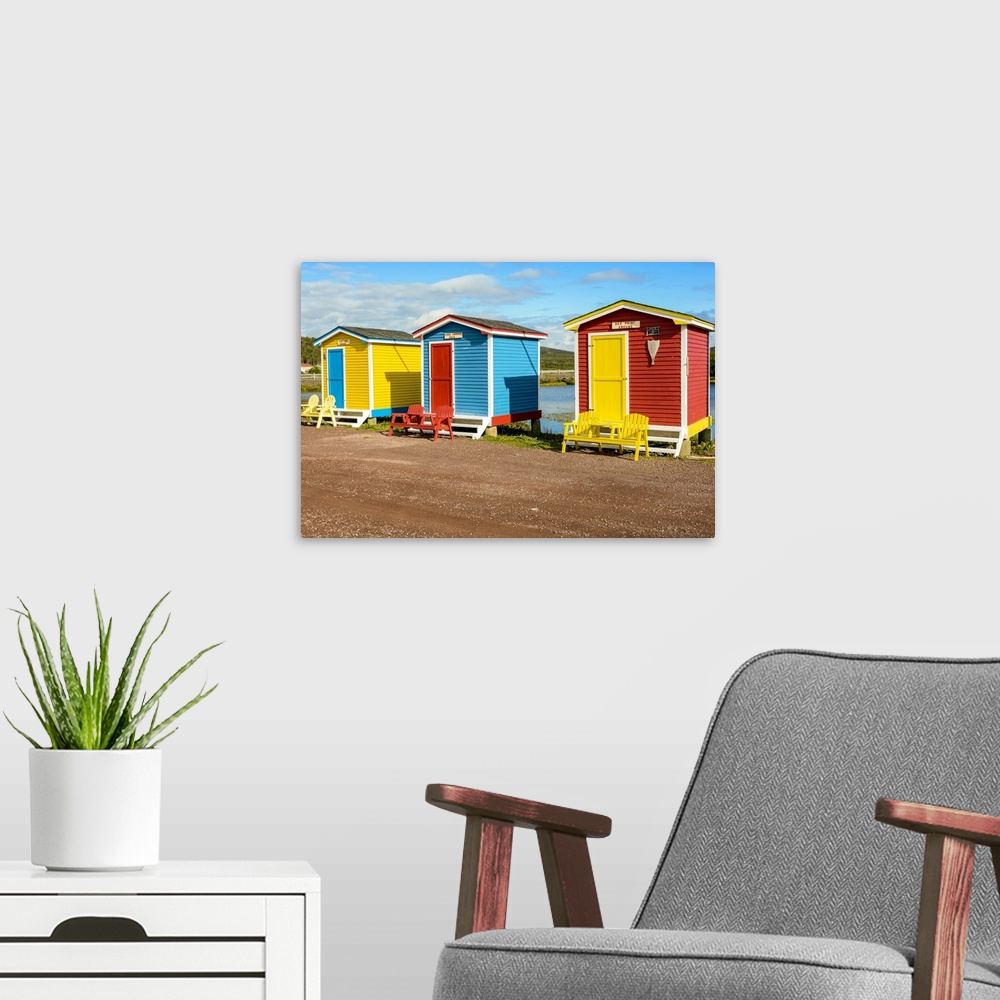 A modern room featuring Colorful beach huts, Cavendish, Newfoundland, Canada. Canada, Newfoundland.