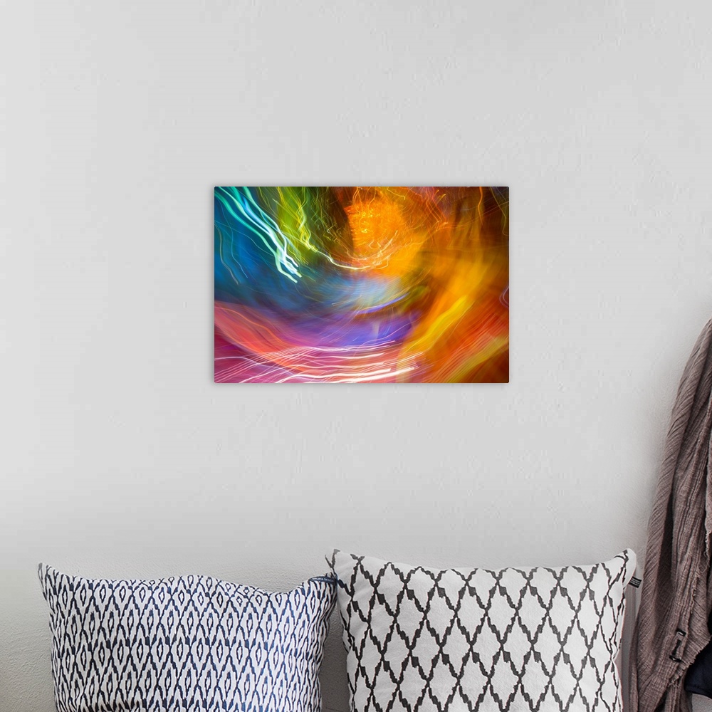 A bohemian room featuring Colorful glass with blurred motion effect.