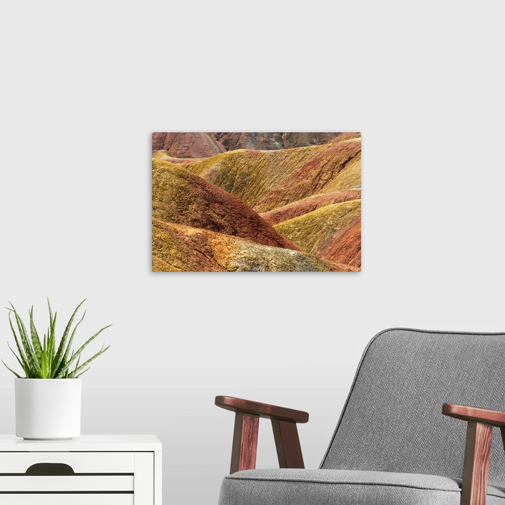 A modern room featuring Colorful Mountains In Zhangye National Geopark, Zhangye, Gansu Province, China