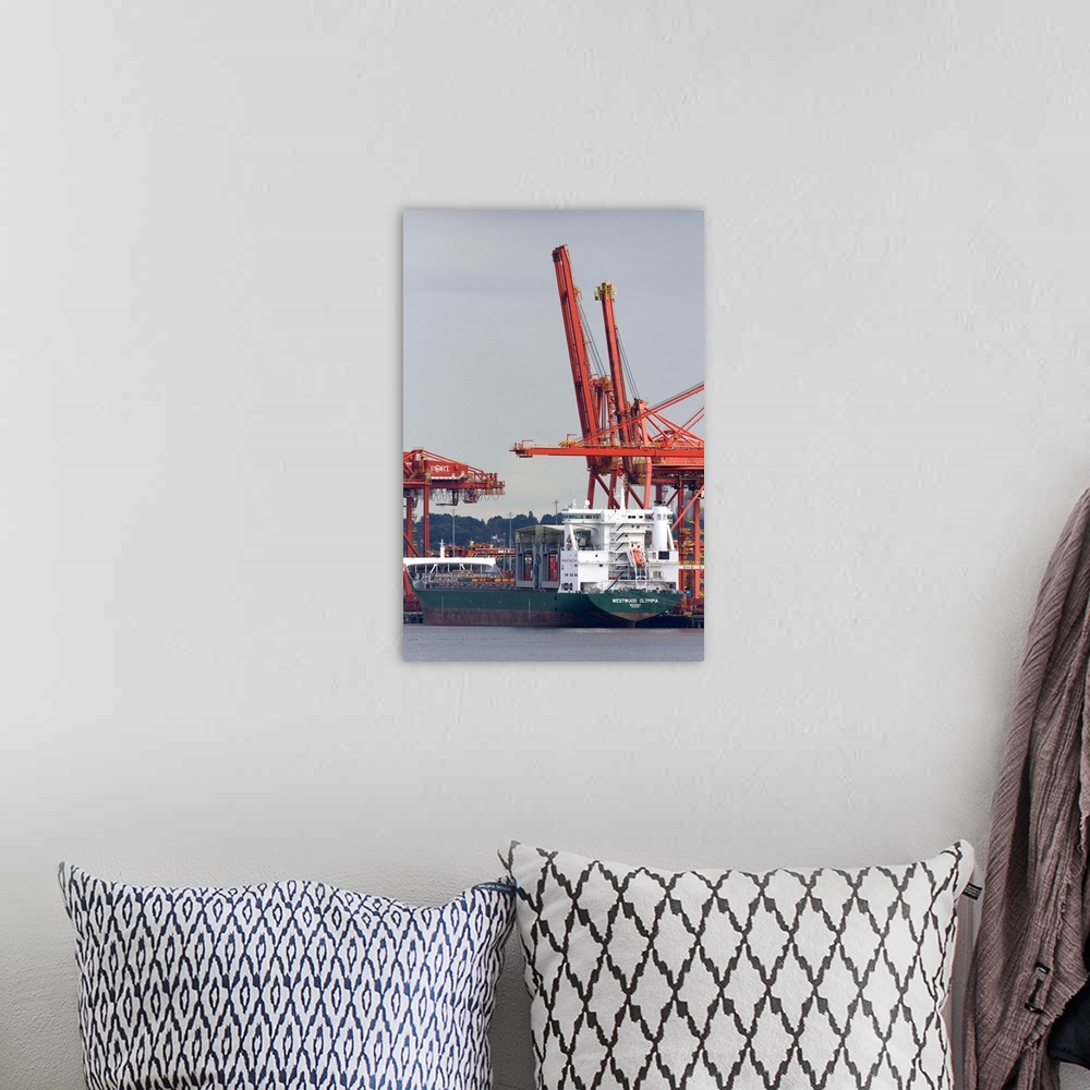 A bohemian room featuring Container ship at Port Vancouver in British Columbia, Canada.