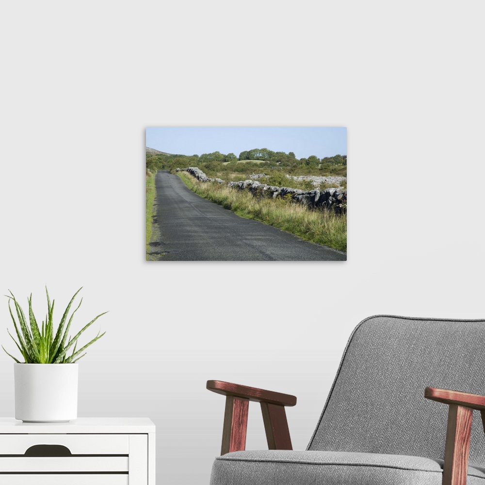 A modern room featuring Country Highway, Ireland, Stone fence, road
