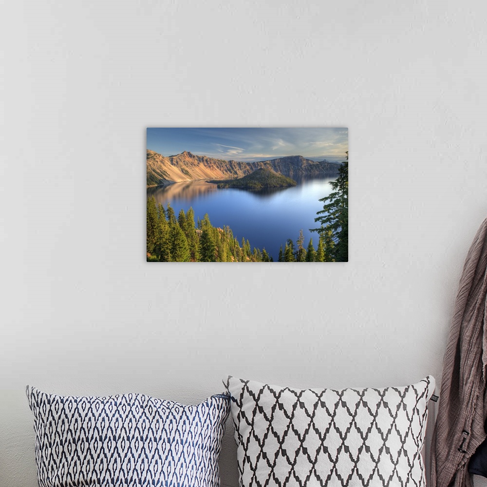 A bohemian room featuring Crater Lake and Wizard Island, Crater Lake National Park, Oregon.
