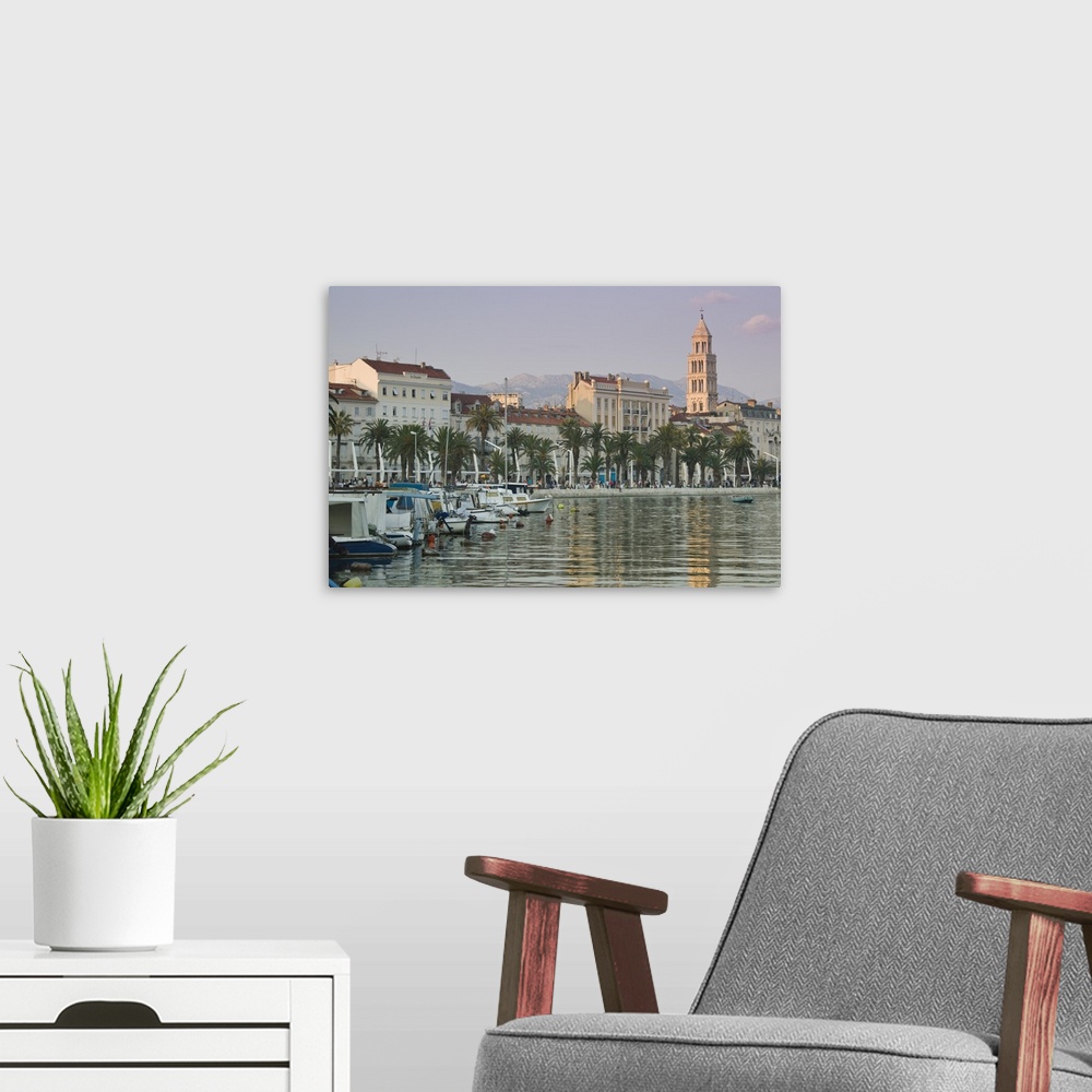 A modern room featuring CROATIA, Central Dalmatia, SPLIT. Waterfront View at sunset