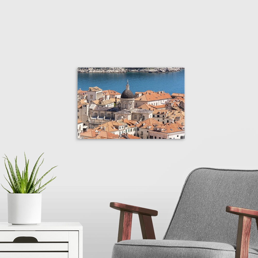 A modern room featuring Croatia, Dubrovnik, Old City Cathedral, Red Tile Roofs And Adriatic