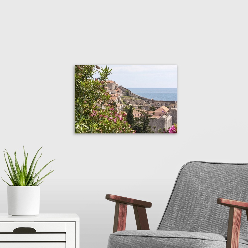 A modern room featuring Croatia, Dubrovnik, Walled City Old Town Viewed From Hill, Blooming Oleander Frames