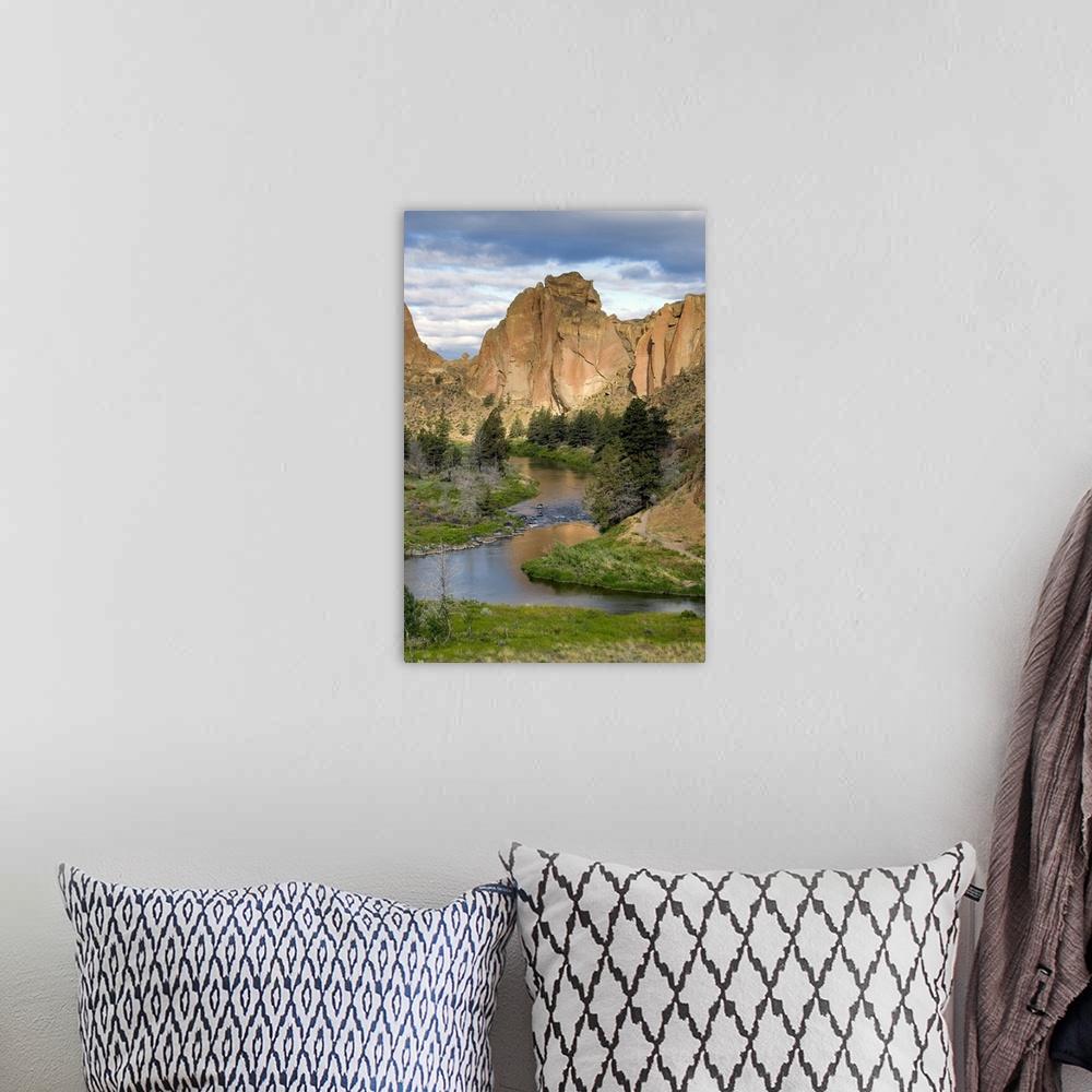 A bohemian room featuring USA, Oregon, Smith Rocks State Park. The subtle colors of the rock faces reflect in the Crooked R...