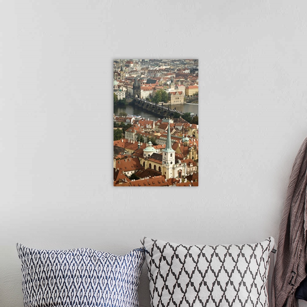 A bohemian room featuring CZECH REPUBLIC, Prague. View of Prague and the Charles Bridge from the Bell Tower, St. Vitus Cath...