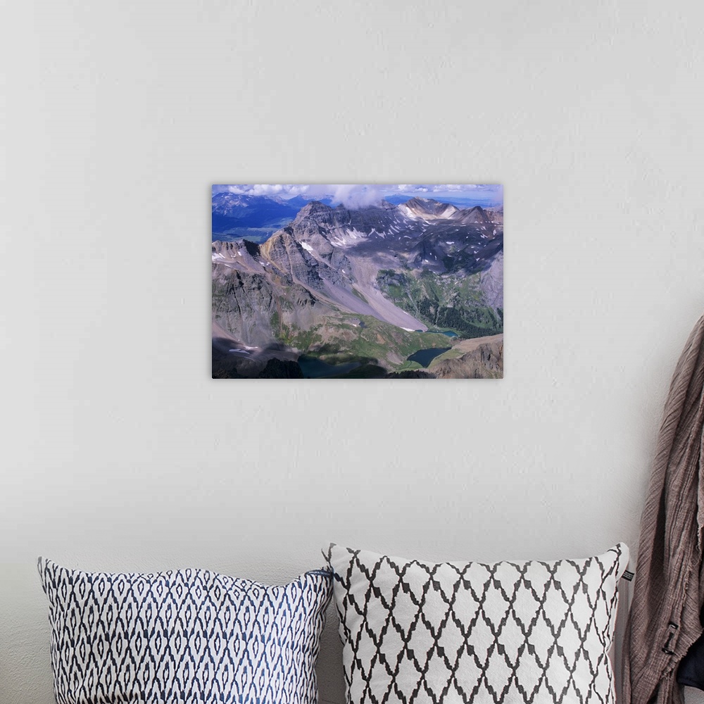 A bohemian room featuring View of Dallas Peak above Blue Lake Basin from top of Mount Sneffels, Mount Sneffels Wilderness, ...