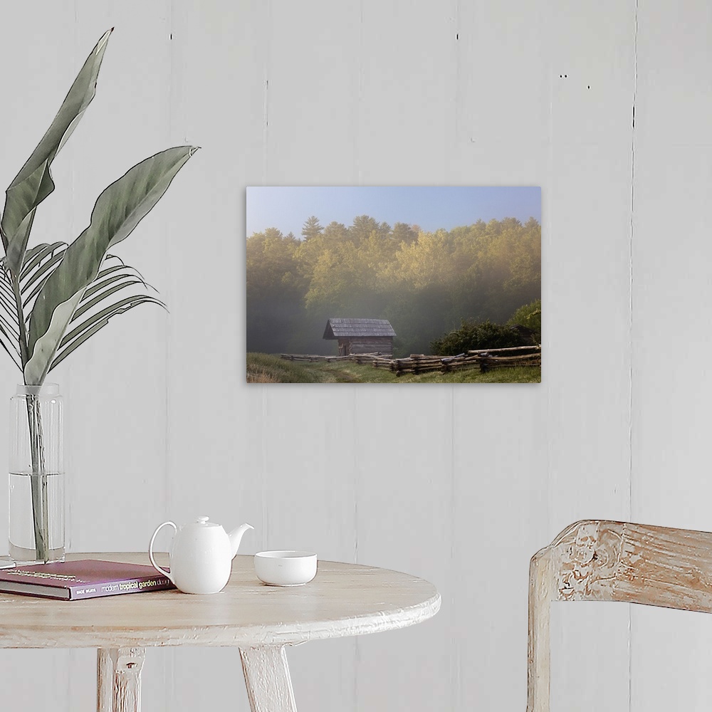 A farmhouse room featuring Dan Lawson Place at sunrise, Cades Cove, Great Smoky Mountains National Park, Tennessee.
