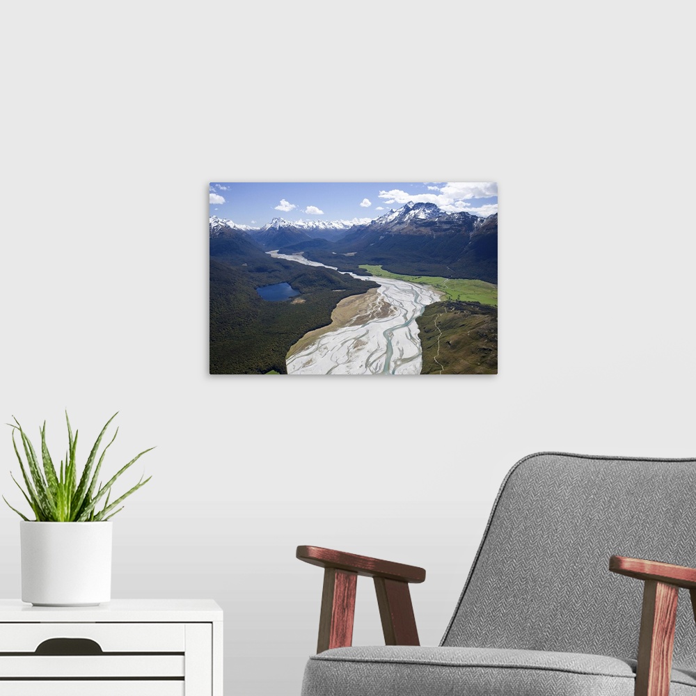 A modern room featuring Dart River, near Glenorchy, South Island, New Zealand - aerial