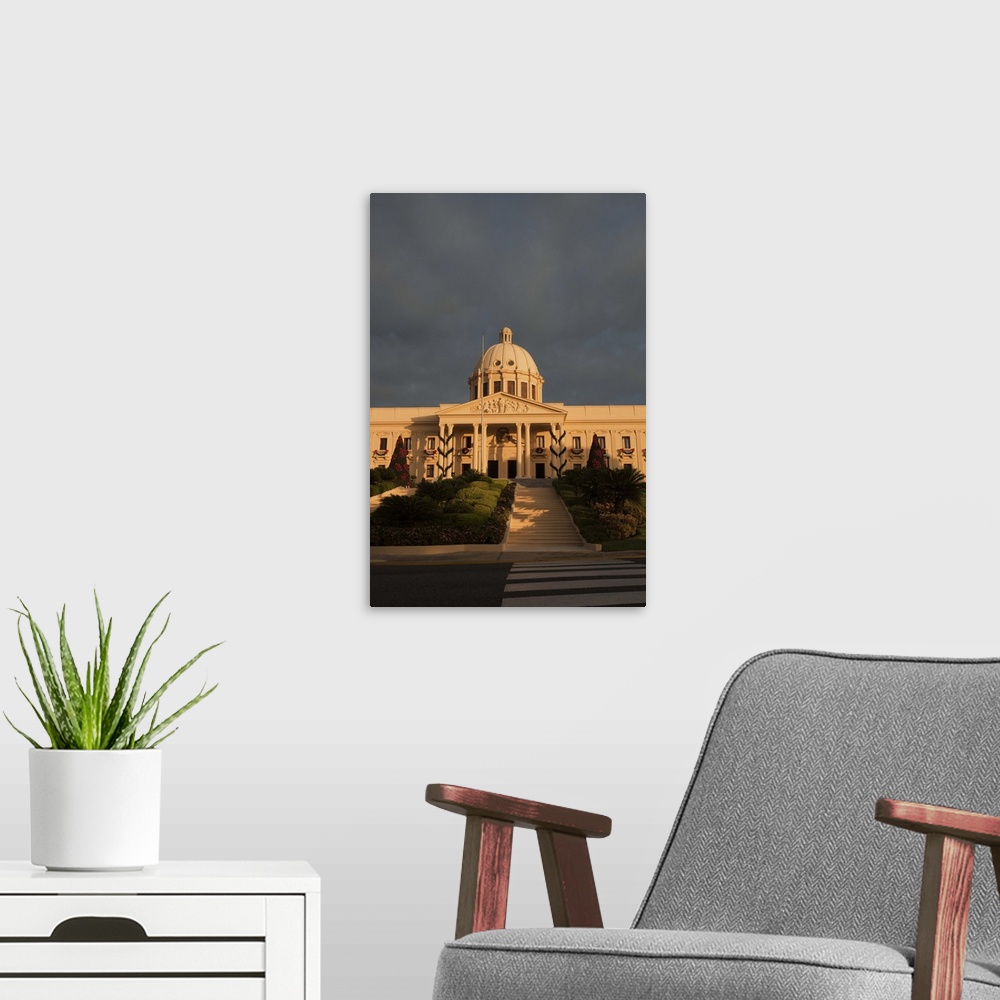 A modern room featuring Dominican Republic, Santo Domingo, National Palace Government building, dawn