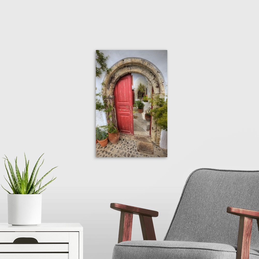 A modern room featuring Doorway, Santorini, Greece