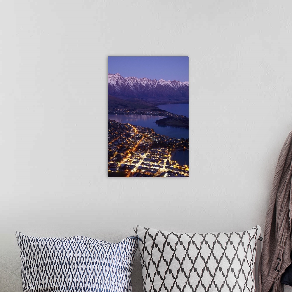 A bohemian room featuring Dusk over Queenstown and Lake Wakatipu, South Island, New Zealand