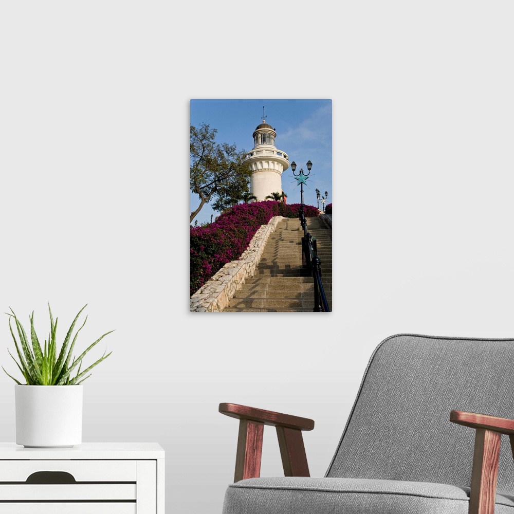 A modern room featuring South America, Ecuador, Guayaquil. The lighthouse sits atop the Cerro de Santa Anna, just north o...