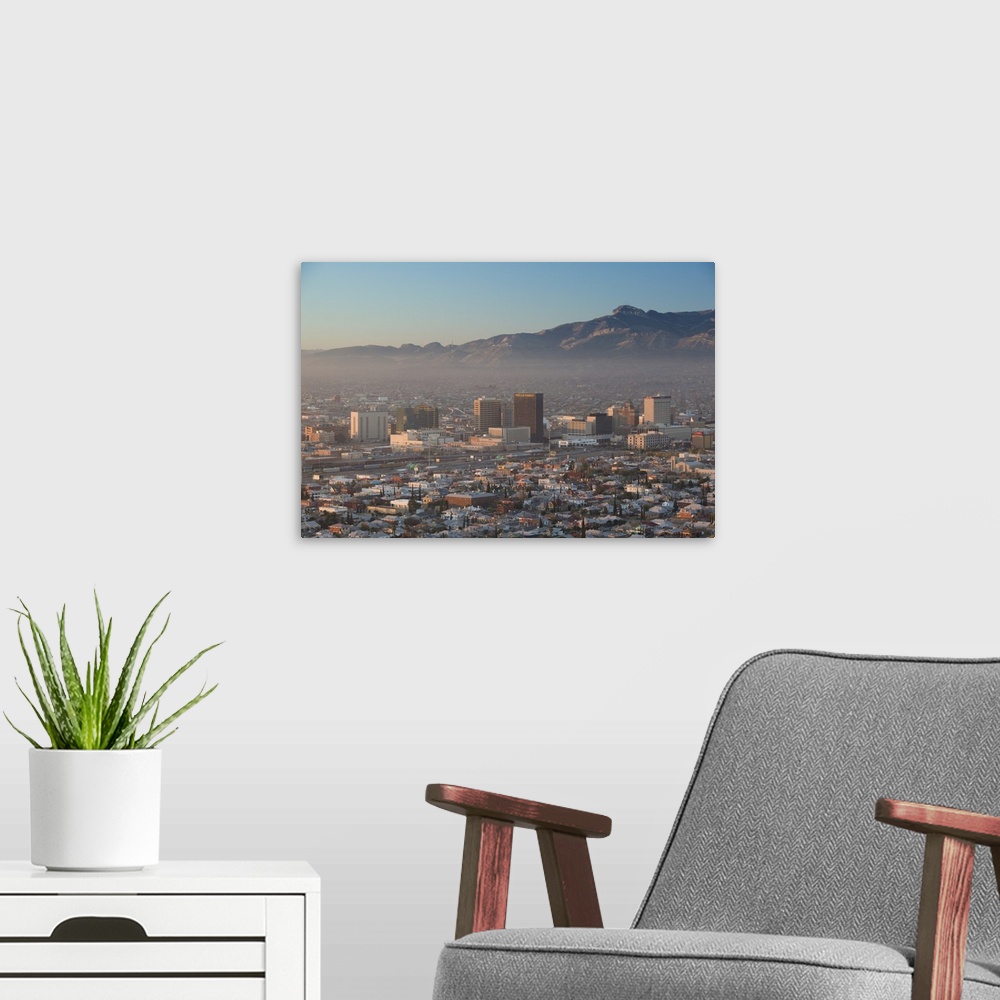 A modern room featuring El Paso, Texas, Downtown View from Scenic Drive, Dawn.