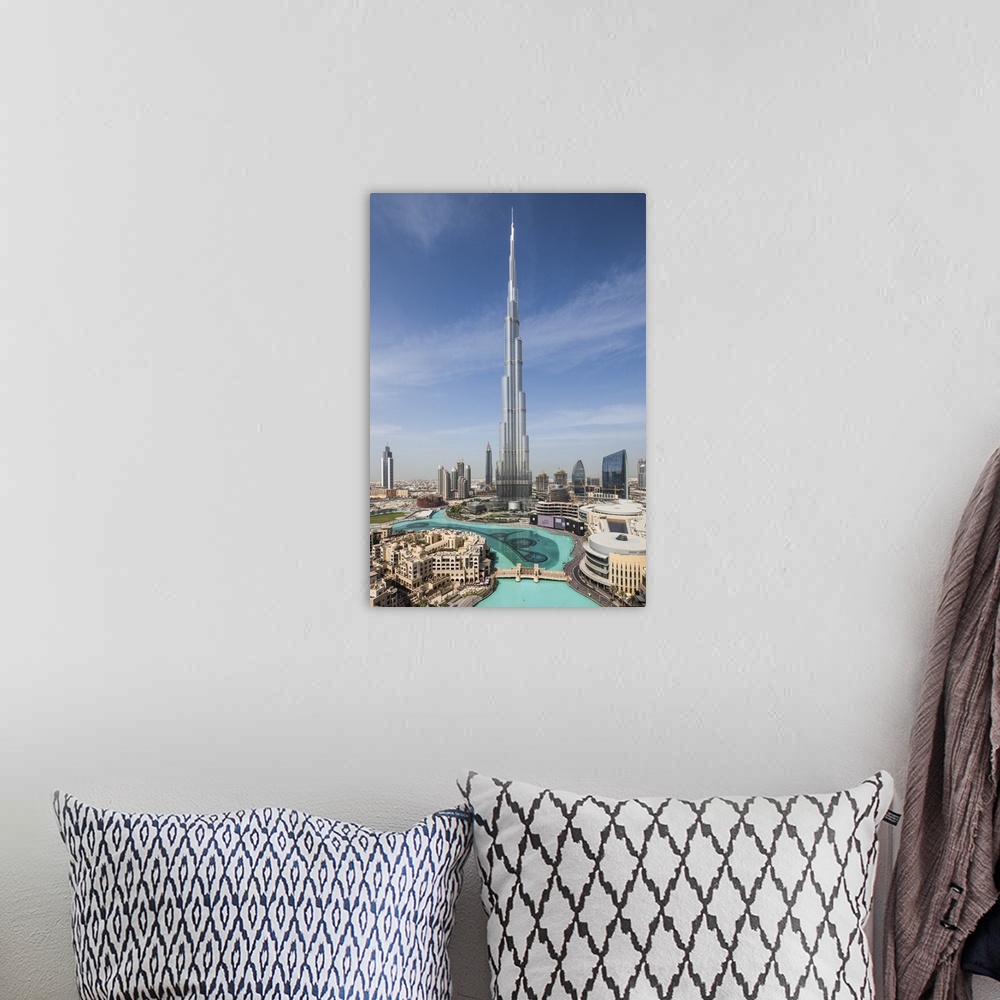 A bohemian room featuring UAE, Dubai, Downtown Dubai, Burj Khalifa, world's tallest building as of 2016, elevated view