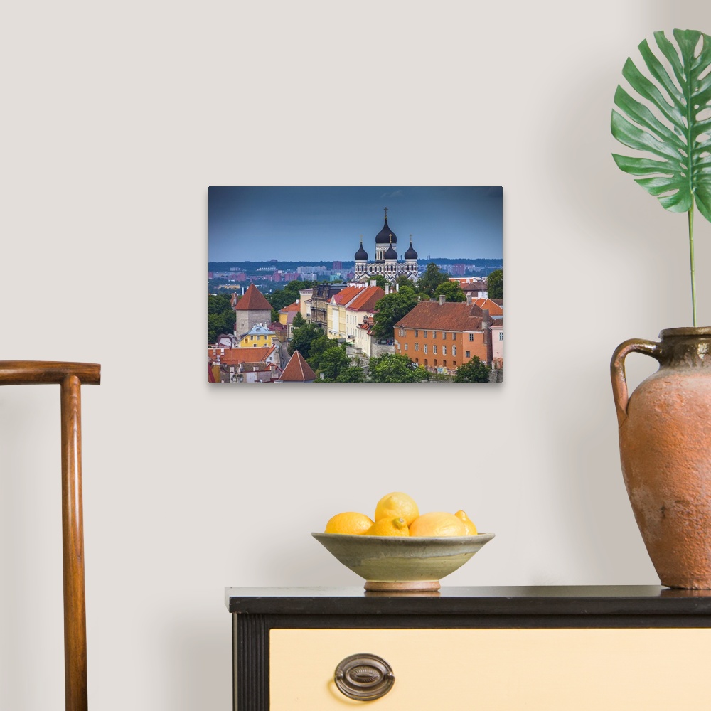 A traditional room featuring Estonia, Tallinn. Alexander Nevsky Cathedral and city overview.