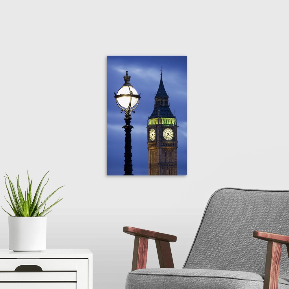 A modern room featuring Europe, Great Britain, London, Big Ben. Clock Tower lamp post. Credit: Dennis Flaherty / Jaynes G...