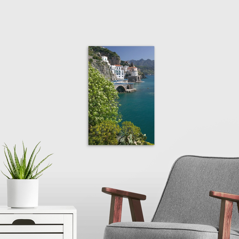 A modern room featuring Europe, Italy, Campania, (Amalfi Coast), Amalfi: Town View from Coast Road/ Morning