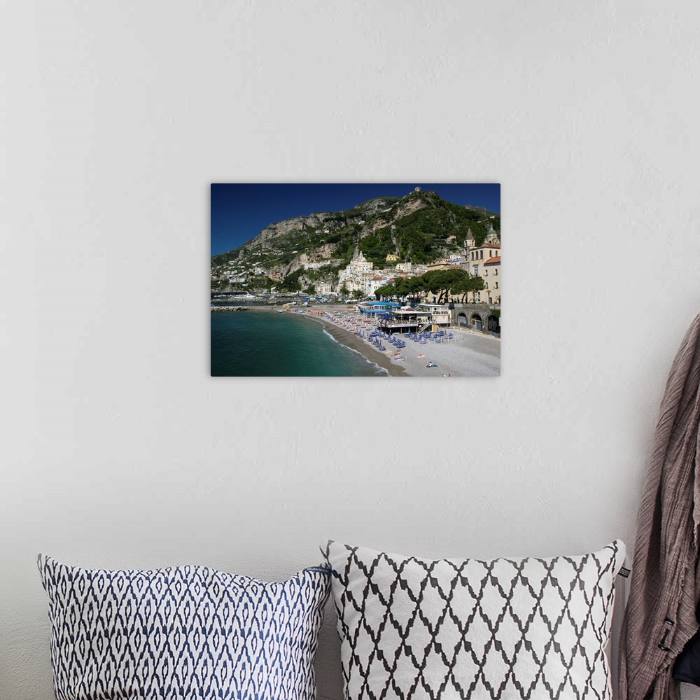 A bohemian room featuring ITALY-Campania-(Amalfi Coast)-AMALFI:.Town View with Beach / Morning... Walter Bibikow 2005