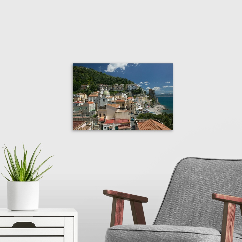 A modern room featuring ITALY-Campania-(Amalfi Coast)-CETARA:.Town View from Beach... Walter Bibikow 2005