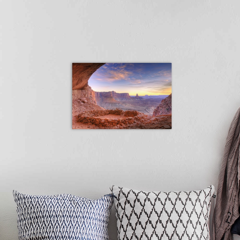A bohemian room featuring Evening light on False Kiva, Island in the Sky, Canyonlands National Park, Utah USA