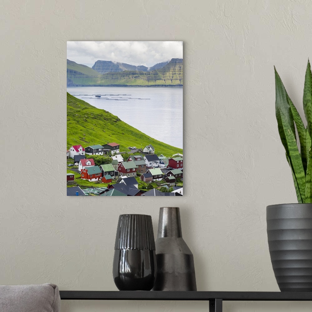 A modern room featuring Village Funningur , in the background Funningsfjordur, Leiriksfjordur and the island Kalsoy. The ...